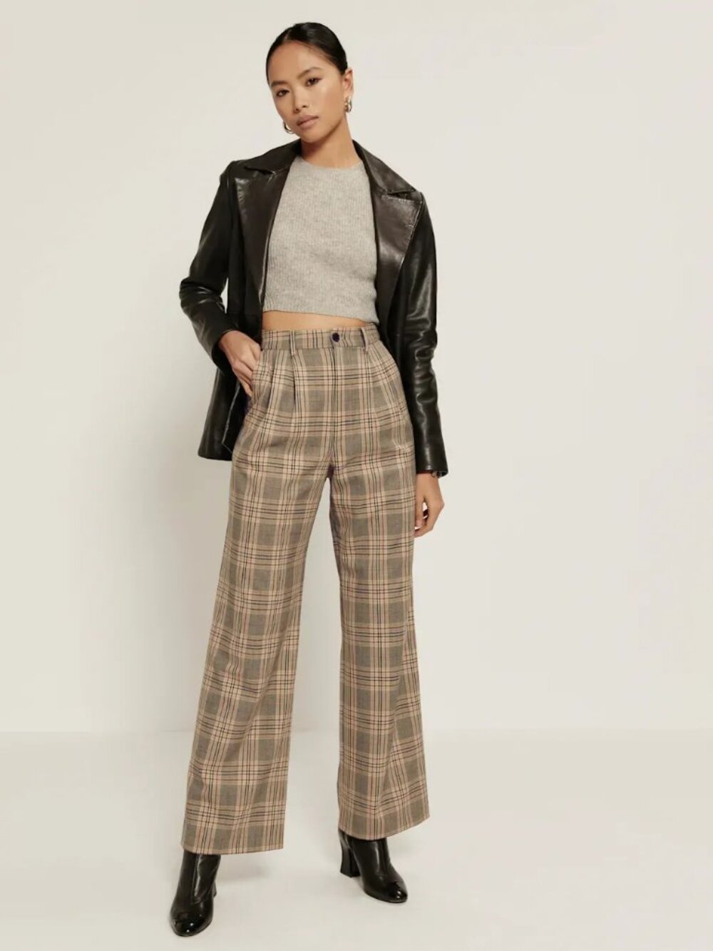 Reformation Petites Oren Pant Grey/red Check - Size 4P